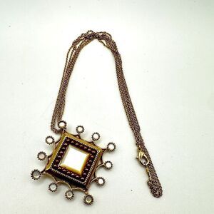 16" stamped Nadri gold tone necklace with mother of pearl pendant!